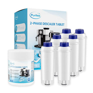Delonghi 2-Phasen Komplett-Pflegepaket Mittel – Wasserfilter, Reinigung & Entkalkungstabletten