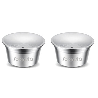 Sopresta Genanvendelig Kaffekapsel i Stål til Dolce Gusto - 2 ved siden af hinanden